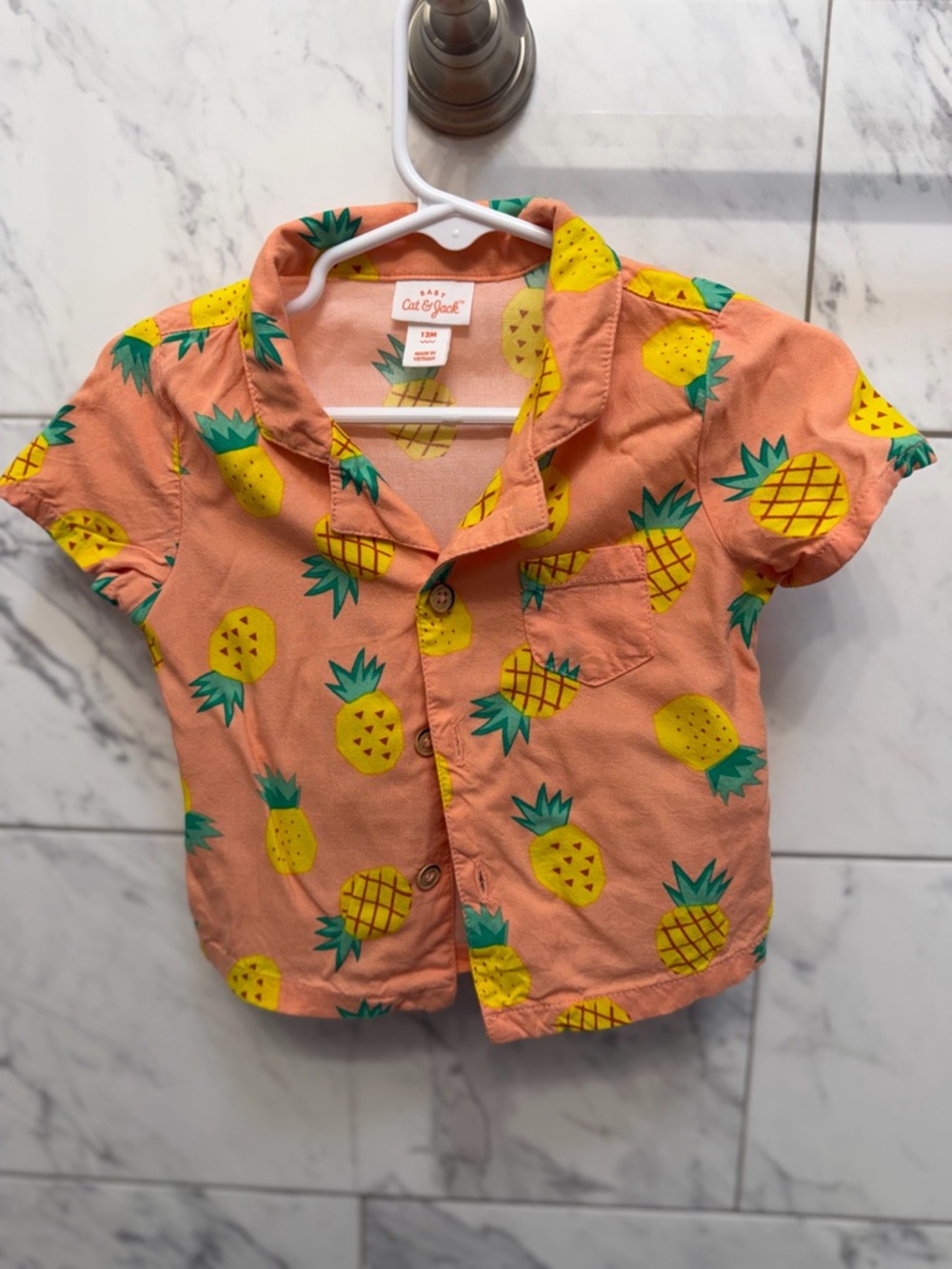 Cat & Jack Coral Pineapple Print Button-Front Shirt - Yellow/Green